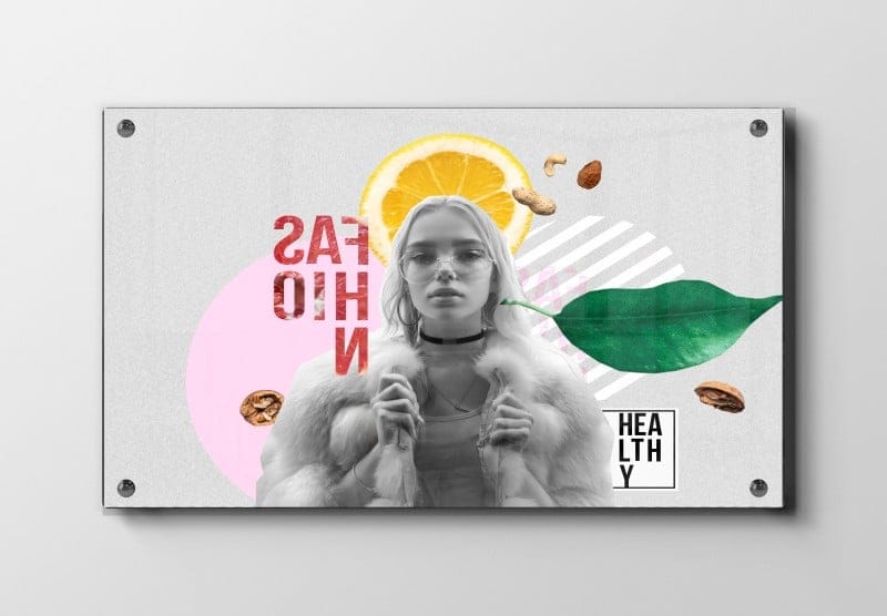 Kvinde appelsinskive blad nødder med collage
