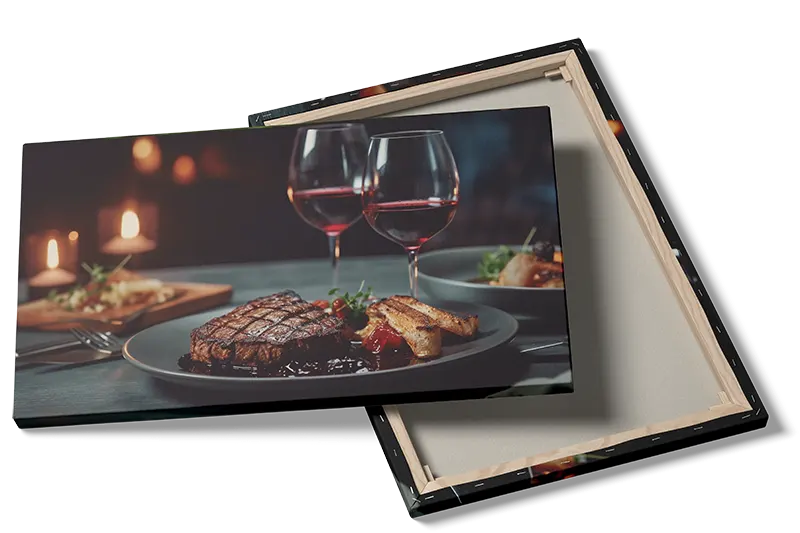 Bøf vinglas tallerken bord med stearinlys