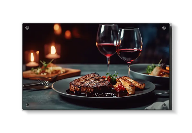 Bøf vinglas tallerken bord med stearinlys