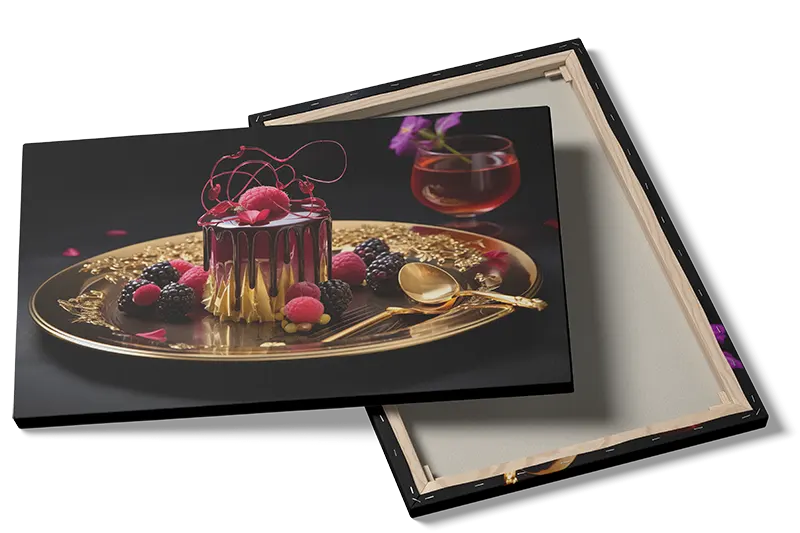 Dessert bær tallerken med chokoladesauce guldbestik