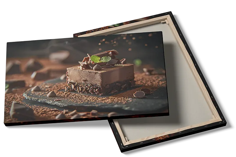 Chokoladekage mynteblad chokoladestykker med krummer skiferplade