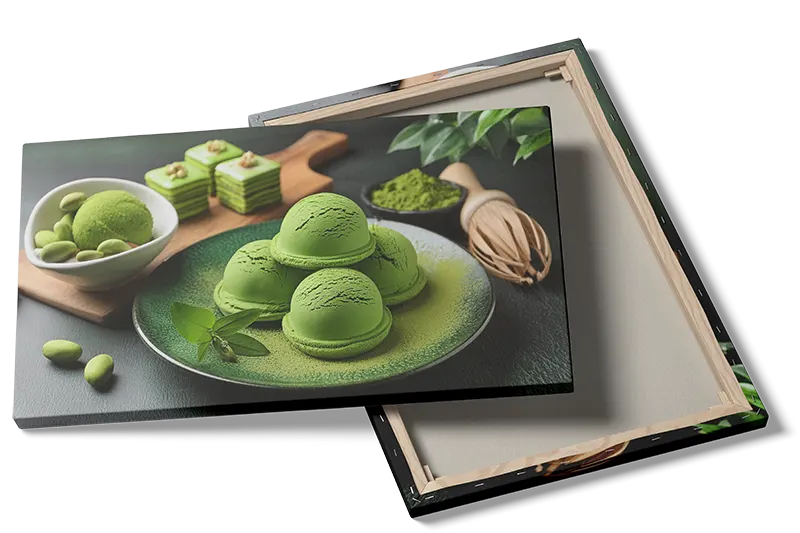 Matcha-is macarons edamame med skål piskeris