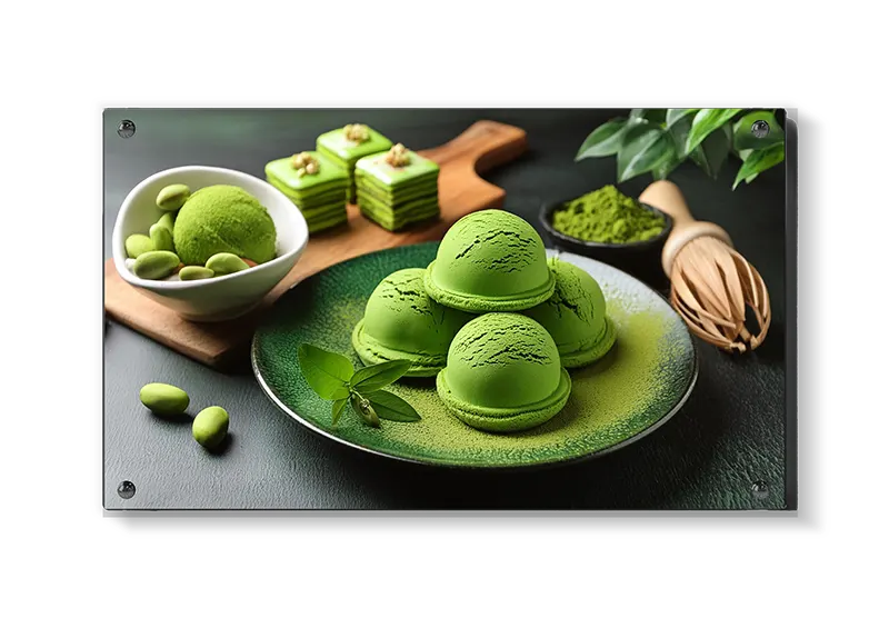 Matcha-is macarons edamame med skål piskeris