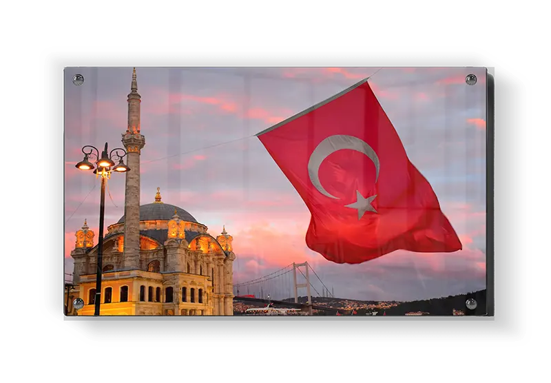 Istanbul Flag And Mosque Sunset