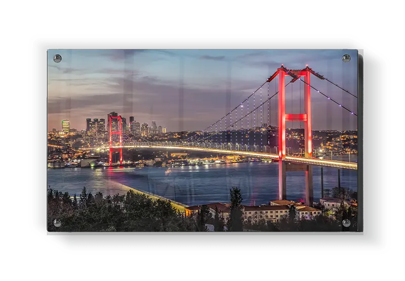 Illuminated Red Suspension Bridge