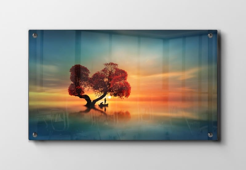 Rødt Træ Ved Solnedgang Plakat