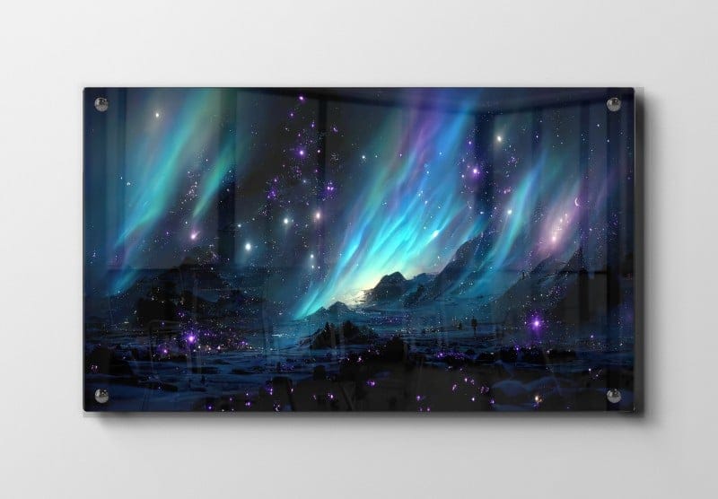 Nordlys Over Sneklædte Toppe Plakat