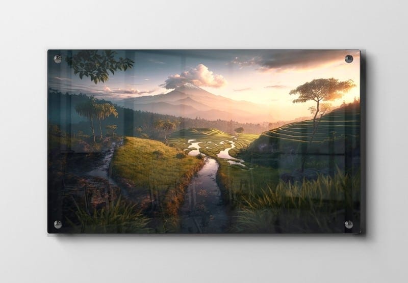 Terrasserede Marker Ved Solnedgang Plakat