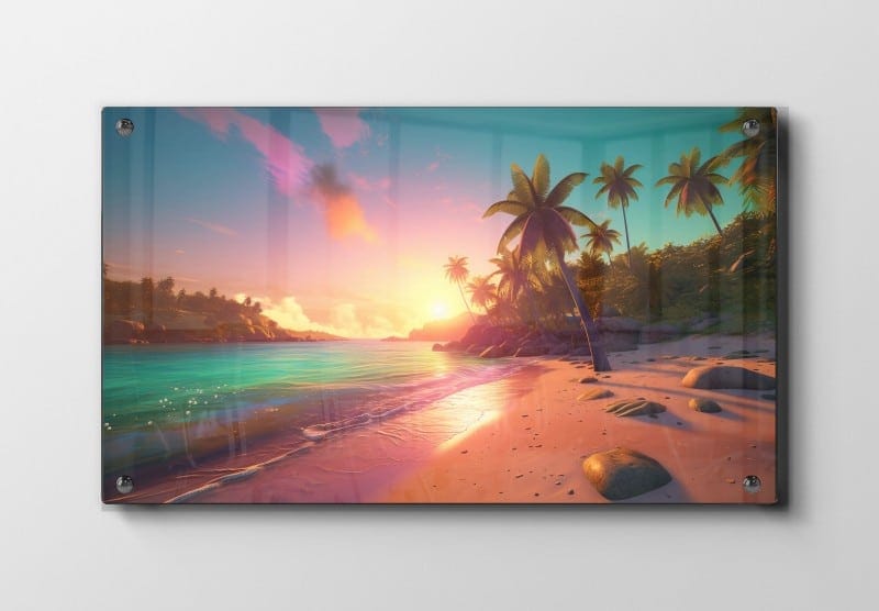 Gylden Tropisk Solnedgang Plakat