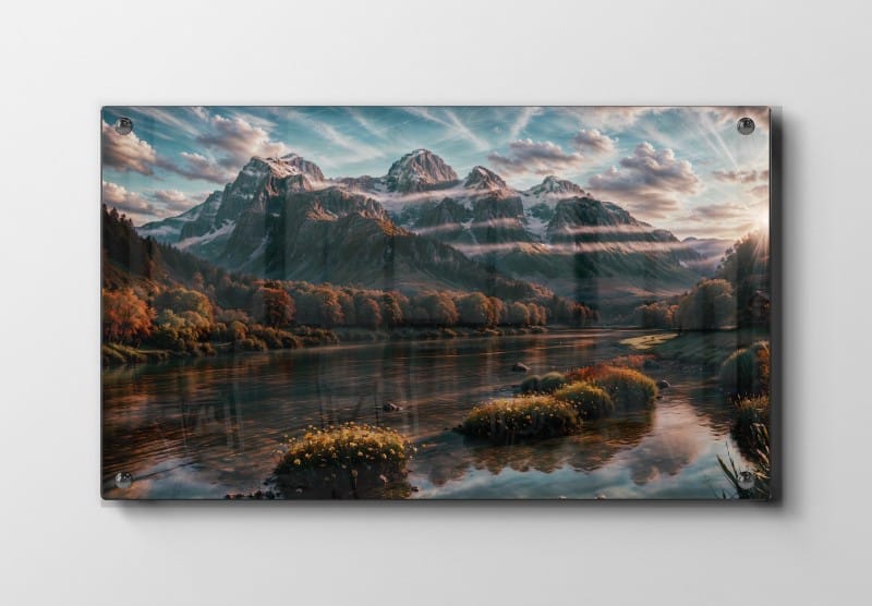 Bjerglandskab Ved Solnedgang Plakat