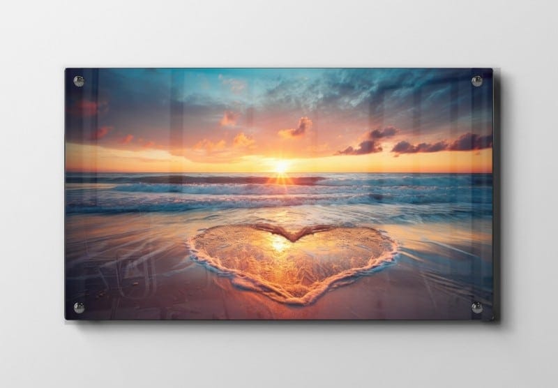 Solnedgang ved Hjerteformet Strand Plakat