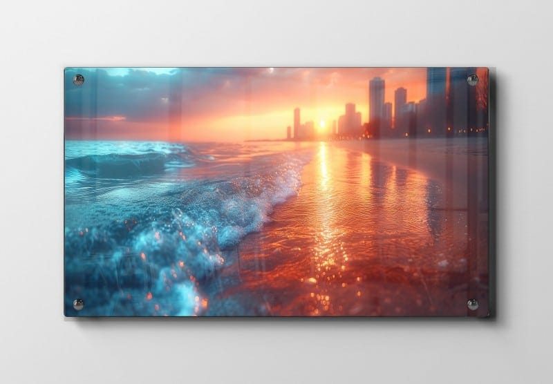 Solnedgang ved Kystbyen Plakat