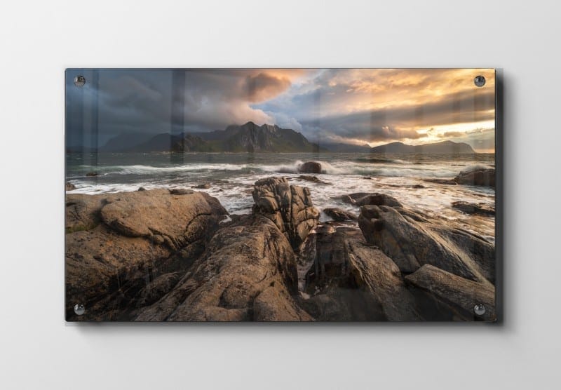 Stenet Kystlandskab Ved Solnedgang Plakat