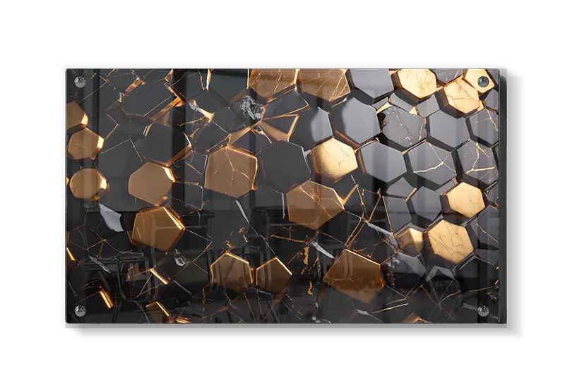 Gyldne Hexagoner på Sort Marmor