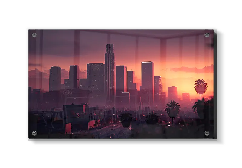 Solnedgang Over Downtown Skyline