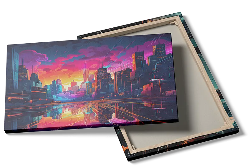Grafisk Neonby ved Solnedgang