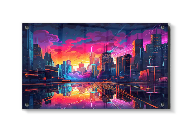 Grafisk Neonby ved Solnedgang