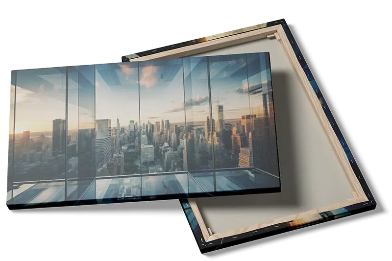 Skyline Gennem Glasfacade ved Solnedgang