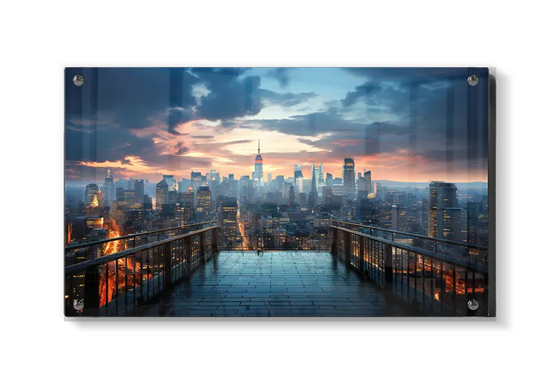 Grafisk New York Skyline ved Solnedgang