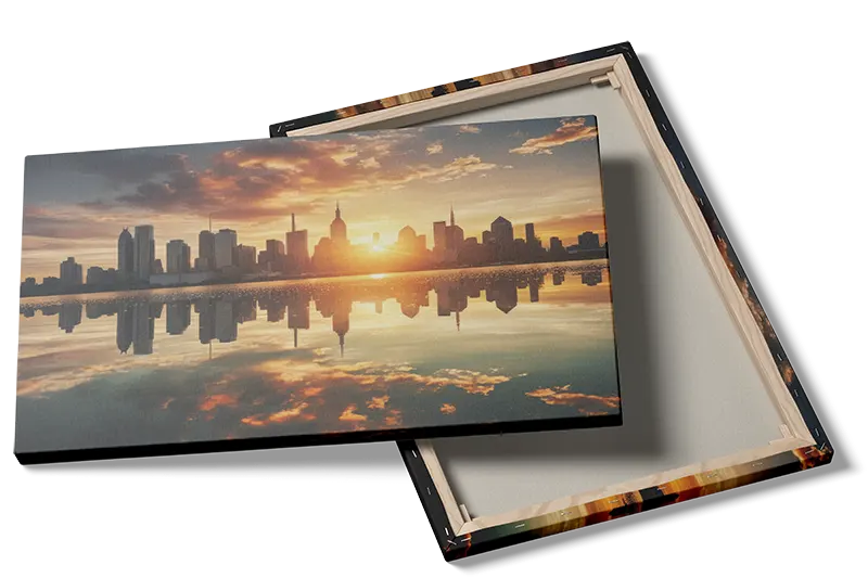 Skyline ved Solnedgang Spejling