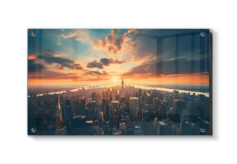 Minimal New York Skyline ved Solnedgang