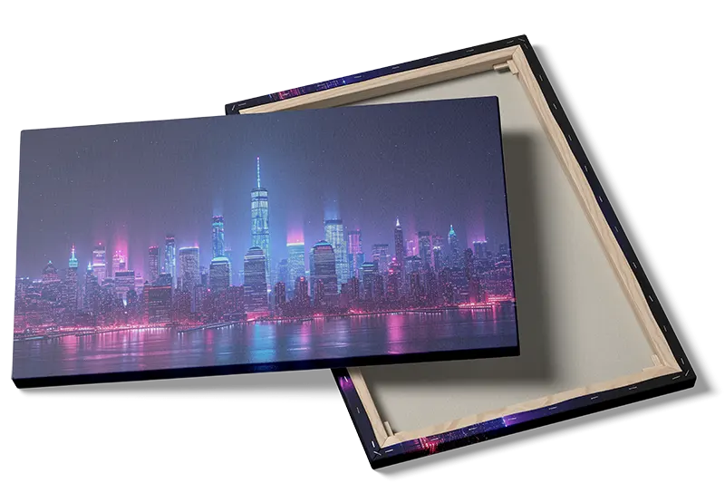 Neonbelyst Skyline ved Nattetid