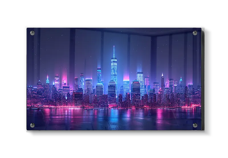 Neonbelyst Skyline ved Nattetid