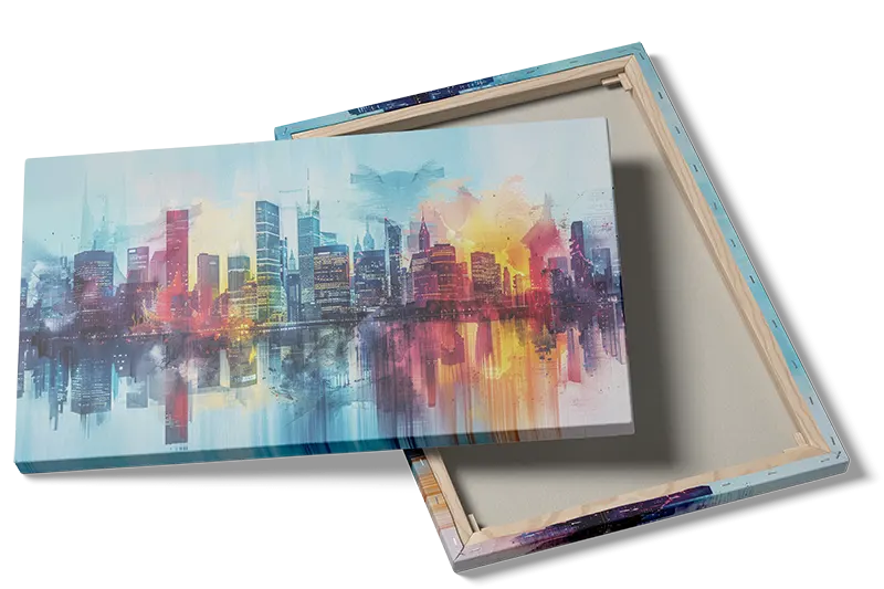 Farverig Storby Skyline Akvarel