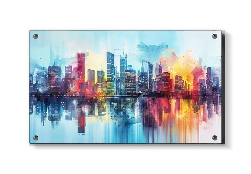 Farverig Storby Skyline Akvarel
