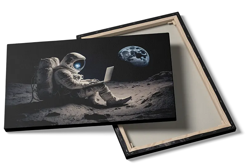 Astronaut med Laptop på Månen