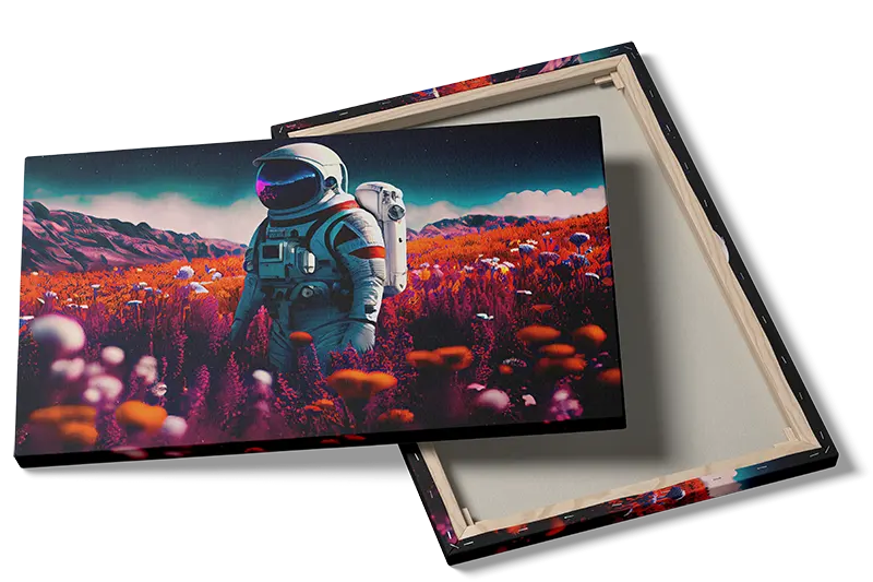 Grafisk Astronaut i Neonblomstereng