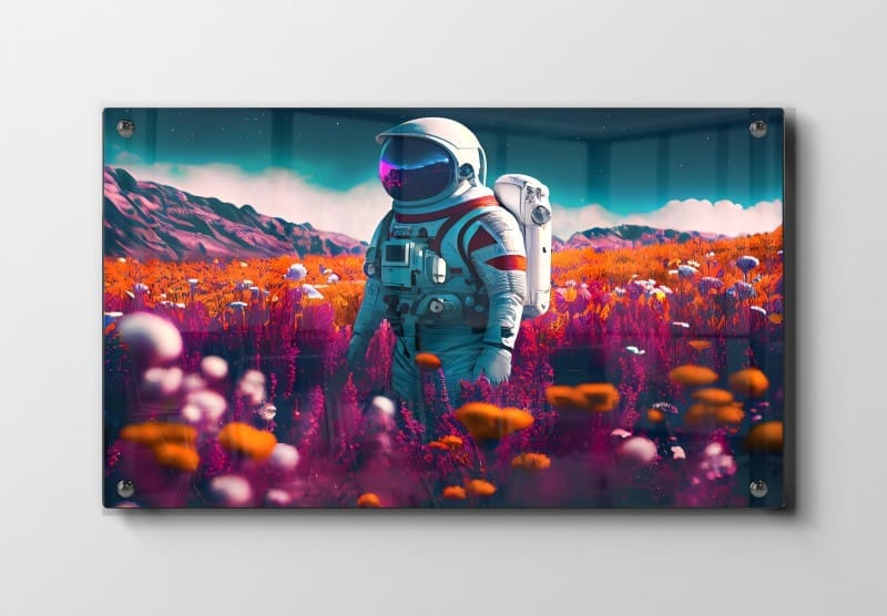 Grafisk Astronaut i Neonblomstereng