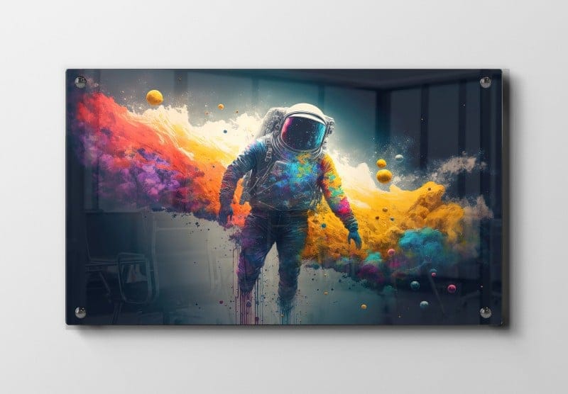 Astronaut i Farverig Kosmisk Sky
