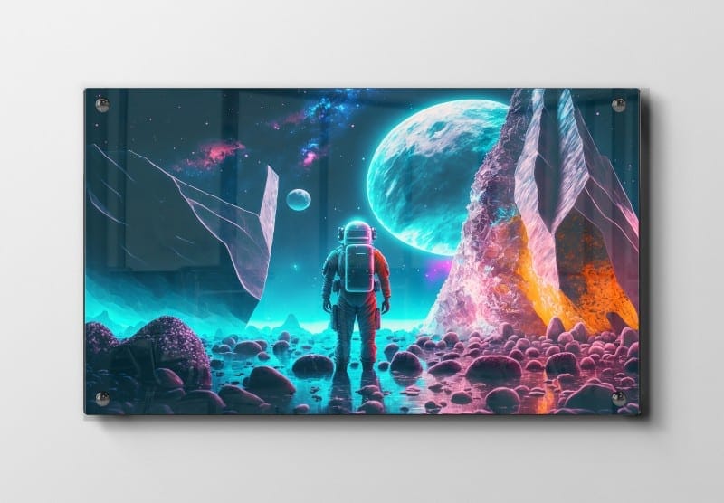 Astronaut ved Neonfremmed Klippe
