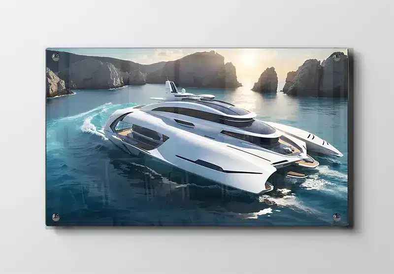 Futuristisk Superyacht ved Klippekyst