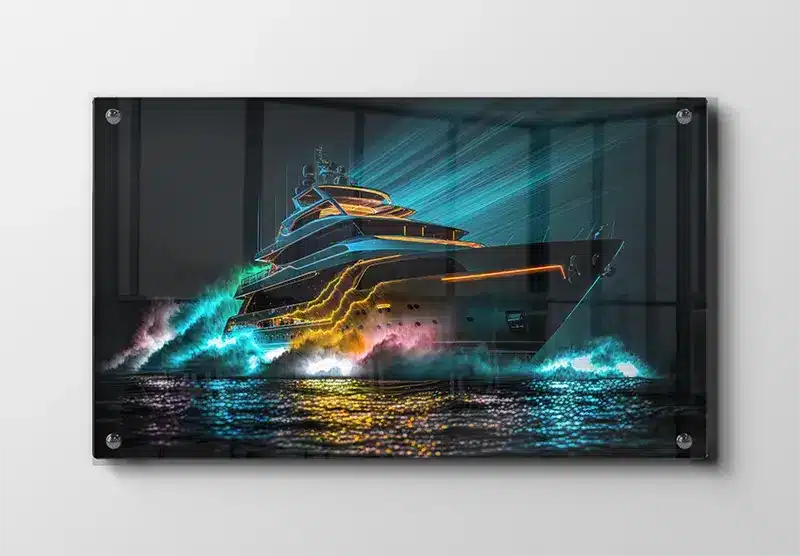 Neonbelyst Yacht i Natten