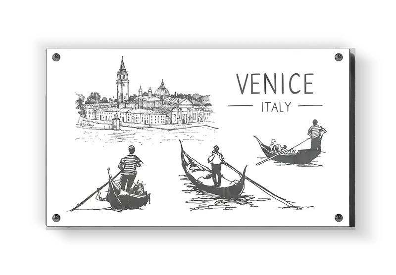 Venice Italy Black White Illustration