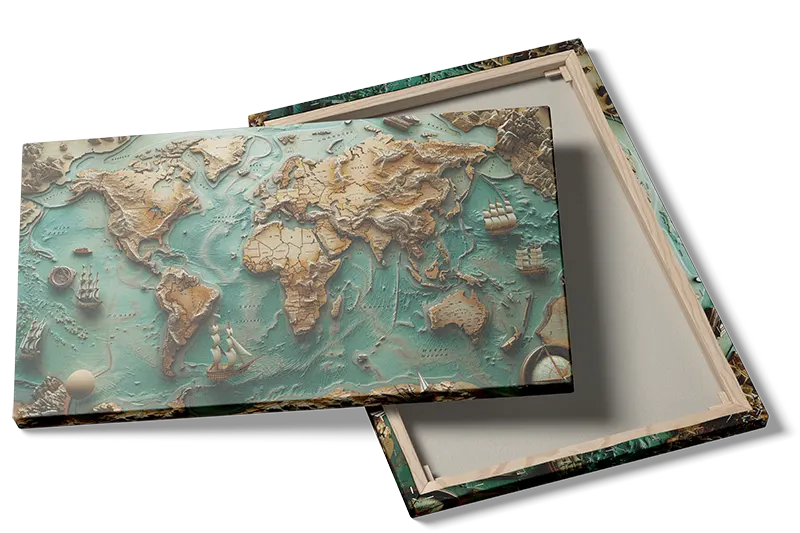 Verdenskort i 3D Trærelief