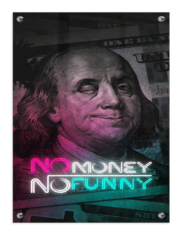 Pengeskeddelportrætneonskilt med typografiglødcollage