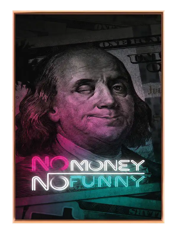 Pengeskeddelportrætneonskilt med typografiglødcollage