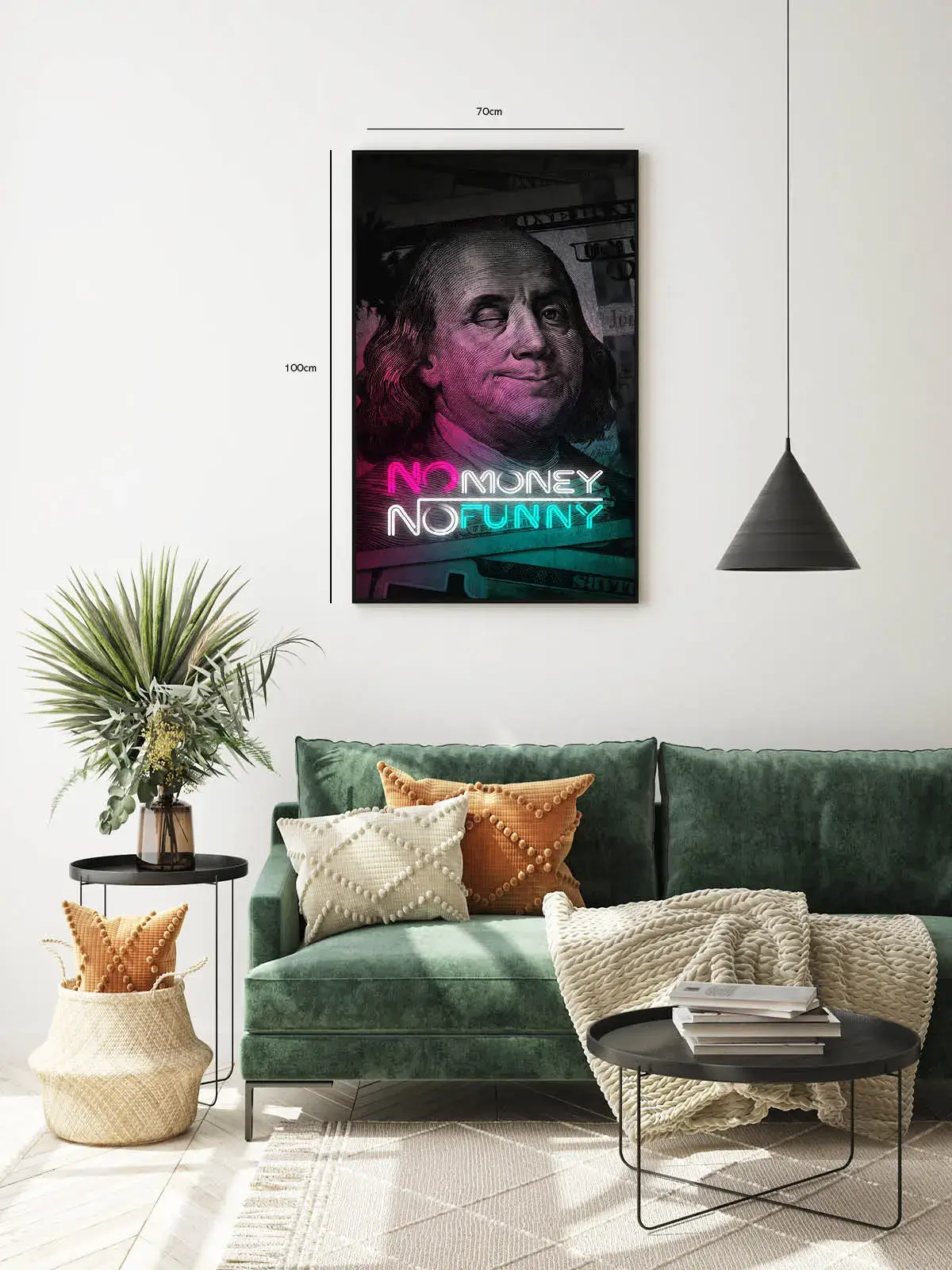 Pengeskeddelportrætneonskilt med typografiglødcollage